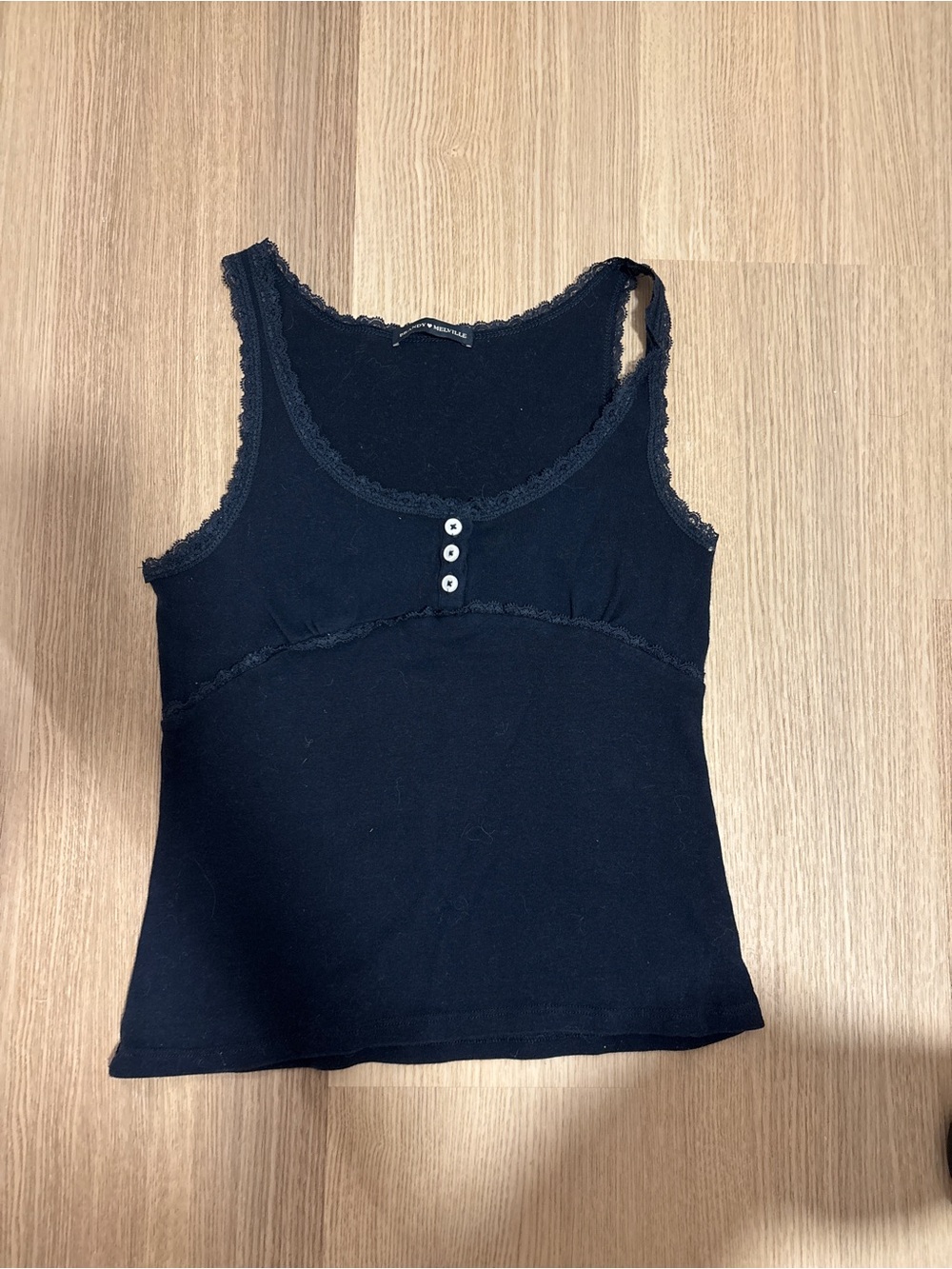 Brandy Melville Navy Lace-Trim Button Tank